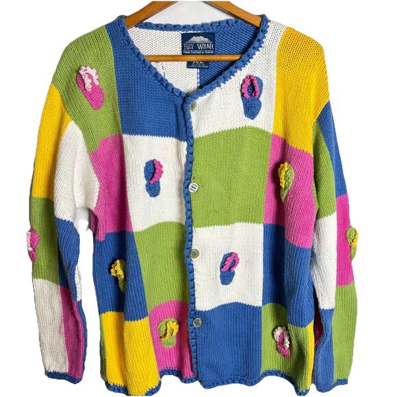 Rey Wear Sweaters - Vintage Rey Wear Sweater Hand Knit Spring Cardigan Sweater Size XL Cotton